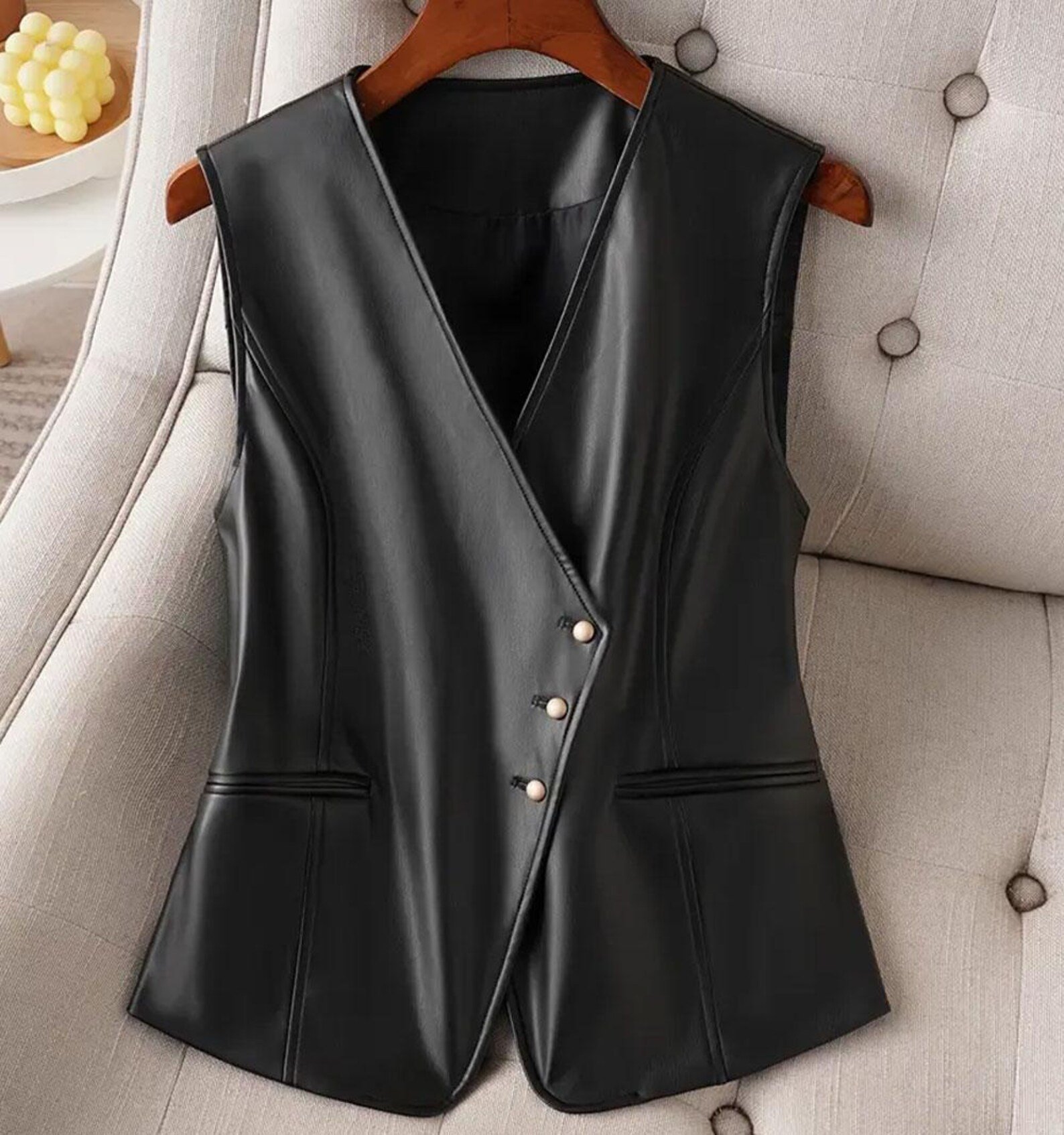 Handmade Black Leather Motorcycle Vest for Women Handmade Black Leather Motorcycle Vest for Women