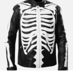 Halloween Skeleton Jacket Spooky Bones Black Leather Cosplay Jacket