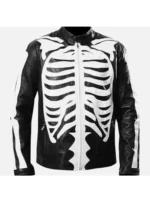 Halloween Skeleton Jacket Spooky Bones Black Leather Cosplay Jacket