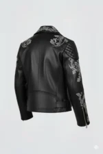 Women's Black Genuine Leather Embroidered Biker Jacket