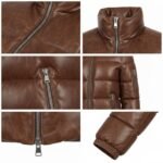 Women’s Real Sheepskin Leather Puffer Jacket Vintage Bomber Winter Coat - Image 3