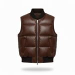 Men's Brown Lambskin Leather Puffer Vest Quilted Sleeveless Winter Gilet