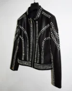 Women's Black Leather Studded/Rhinestone Biker Jacket - Image 2