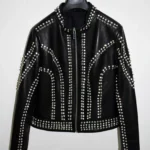 Women's Black Leather Studded/Rhinestone Biker Jacket