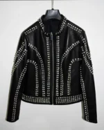 Women's Black Leather Studded/Rhinestone Biker Jacket