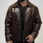 Handcrafted Coffee Brown Leather Jacket Men's Mafia Style - Image 3