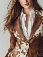 Vintage Cow Skin Print Eco-Friendly Suede Blazer Women’s Western Cowhide Blazer - Image 3