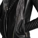 Handmade Women's Studded Lambskin Leather Biker Jacket - Image 3