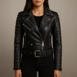 Handmade Women’s Studded Leather Biker Jacket