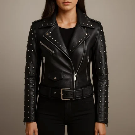 Handmade Women’s Studded Leather Biker Jacket