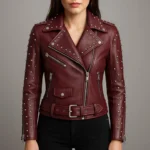 Handmade Women’s Studded Leather Biker Jacket