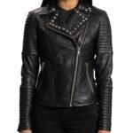 Handmade Women's Studded Lambskin Leather Biker Jacket