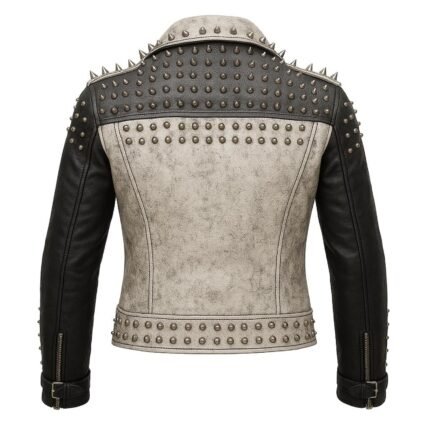 Handmade Studded Cowhide Leather Biker Jacket Punk Moto Jacket