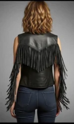 Women's Leather Fringe Vest Genuine Sleeveless Western Biker Fringe Vest - Image 2