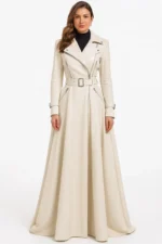 Off-White Genuine Leather Trench Coat Flared Long Coat