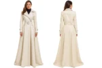 Off-White Genuine Leather Trench Coat Flared Long Coat