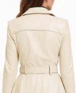 Off-White Genuine Leather Trench Coat Flared Long Coat - Image 4