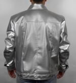 Men's Metallic Silver Faux Leather Trucker Jacket Moto Biker Style
