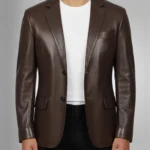 Mens Handmade Dark Brown Leather Blazer