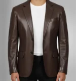 Mens Handmade Dark Brown Leather Blazer