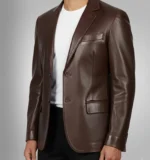 Mens Handmade Dark Brown Leather Blazer - Image 2