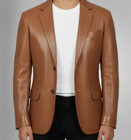 Mens Handmade Tan colored Leather Blazer