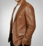 Mens Handmade Tan colored Leather Blazer - Image 3