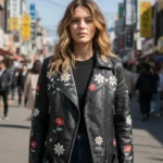 Floral Embroidered Leather Jacket Rocker Biker Style Jacket - Image 2