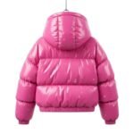 Handmade Women's Premium Pink Leather Puffer Jacket