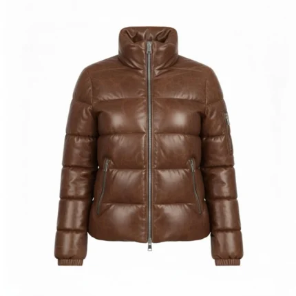 Women’s Real Sheepskin Leather Puffer Jacket Vintage Bomber Winter Coat