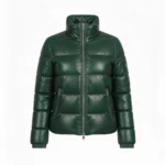 Women’s Green Real Leather Puffer Jacket Quilted Sheepskin Winter Coat