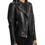 Handmade Women's Studded Lambskin Leather Biker Jacket - Image 4