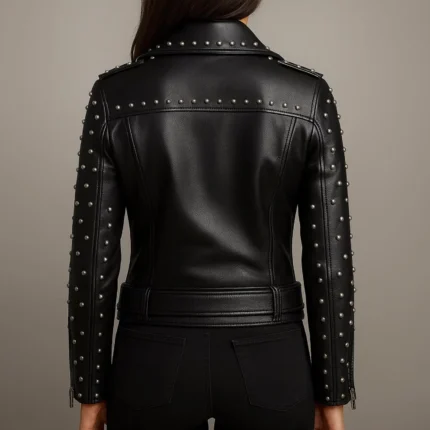 Handmade Women’s Studded Leather Biker Jacket