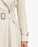 Off-White Genuine Leather Trench Coat Flared Long Coat - Image 5