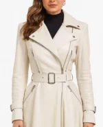 Off-White Genuine Leather Trench Coat Flared Long Coat - Image 2