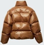 Men's Brown Sheepskin Puffer Jacket Quilted Winter Coat
