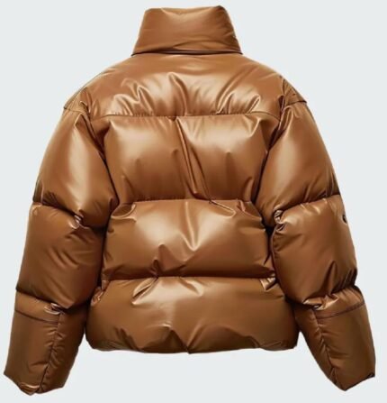 Men's Brown Sheepskin Puffer Jacket Quilted Winter Coat