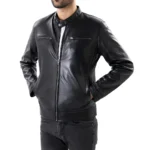 Black Mens Pure Sheep Leather Zipper Front Pockets Jacket - Image 3