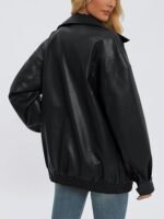 Chic Black Faux Leather Blouson Jacket with Snap Buttons