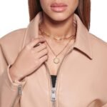 womens Faux Leather Bomber With Laydown Collar - Image 3