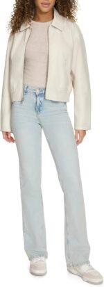 womens Faux Leather Bomber With Laydown Collar - Image 4