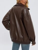Women's Oversized Brown Faux Leather Blouson Jacket