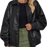 Chic Black Faux Leather Blouson Jacket with Snap Buttons