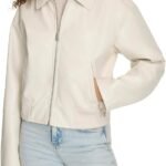 womens Faux Leather Bomber With Laydown Collar