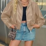 Women's Faux Leather Oversized Bomber Jacket