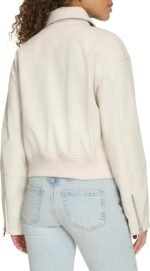 womens Faux Leather Bomber With Laydown Collar