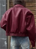 Women's Burgundy/Maroon Faux Leather Cropped Bomber Jacket