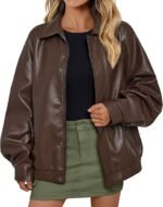 Women's Oversized Brown Faux Leather Blouson Jacket