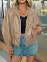 Women's Faux Leather Oversized Bomber Jacket - Image 2