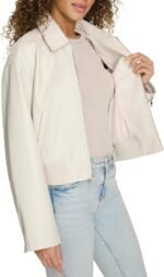 womens Faux Leather Bomber With Laydown Collar - Image 2